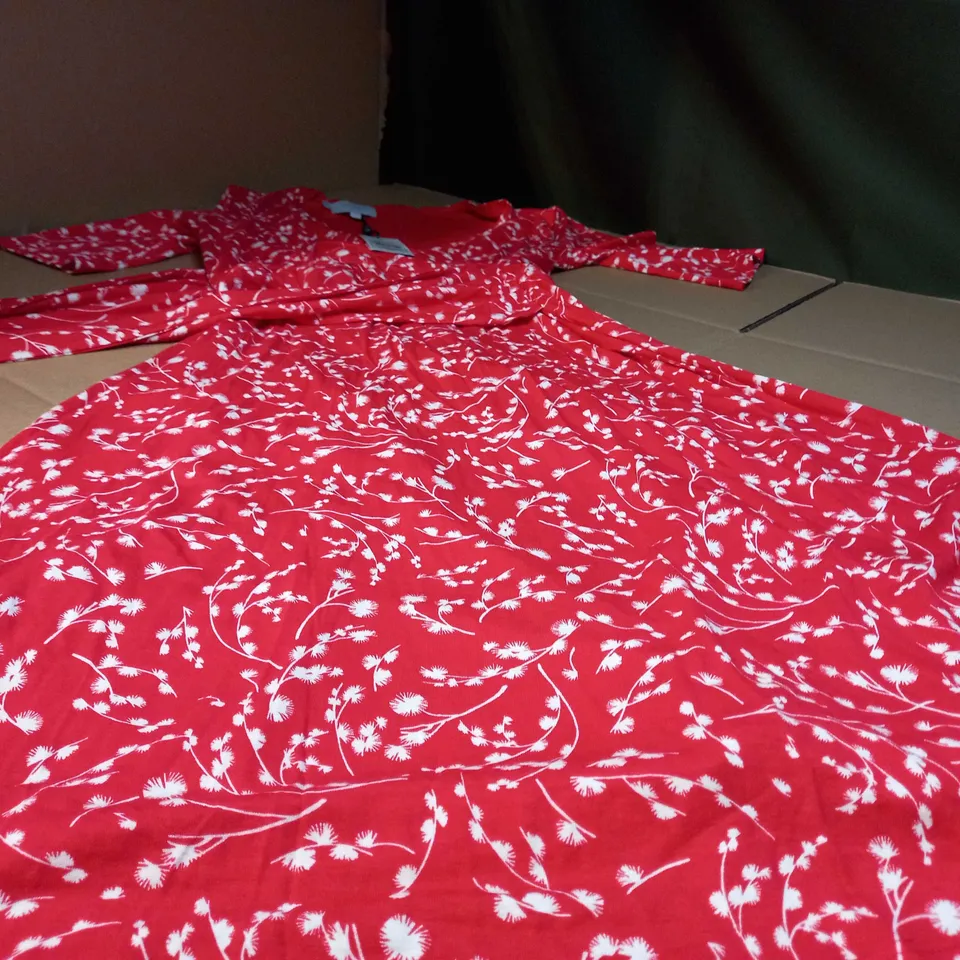 HOBBS RED/IVORY FLORAL PRINT MIDI DRESS - SIZE 10