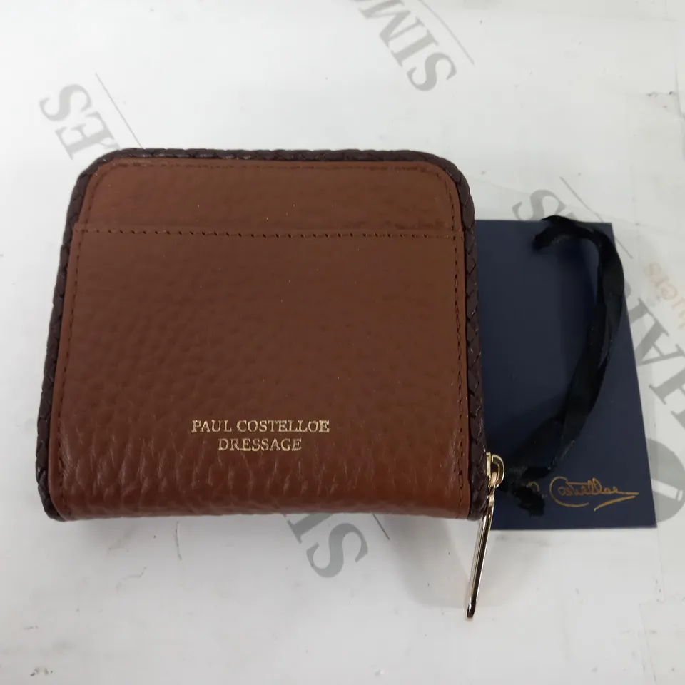 PAUL COSTELLOE BRAIDED LEATHER SMALL BOXED PURSE IN BROWN