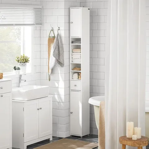 BOXED MUNFORD 20 X 180 CM FREESTANDING BATHROOM CABINET - WHITE (1 BOX)