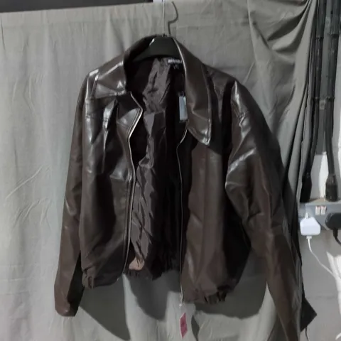 PRETTYLITTLETHING BROWN PU LEATHER BOMBER JACKET β UK SIZE 8