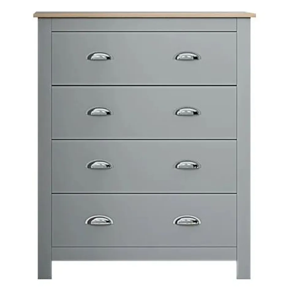 BOXED ARRAS WESTBURY 4 DRAWER CHEST GREY ON OAK