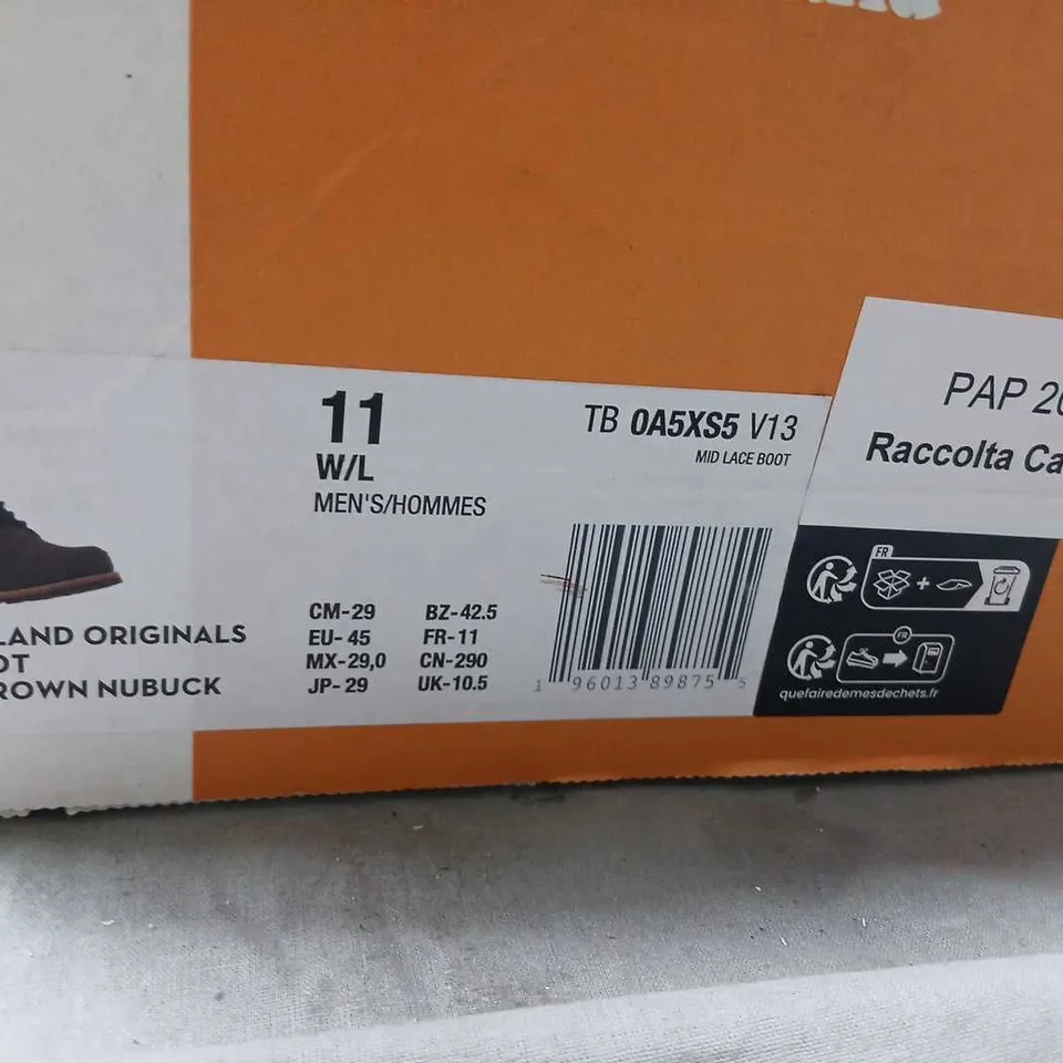 TIMBERLAND ORIGINALS 6-INCH BOOTS – DARK BROWN NUBUCK, UK 11 W/L