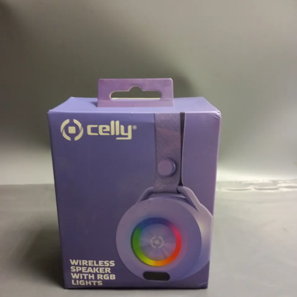 BOXED AND SEALED CELLY WIRELESS SPEAKER WITH RGB LIGHTS