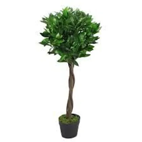 BOXED LEAF 90CM (3FT) TWIST NATURAL TRUNK ARTIFICIAL TOPIARY BAY LAUREL BALL TREE