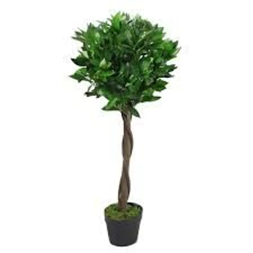 BOXED LEAF 90CM (3FT) TWIST NATURAL TRUNK ARTIFICIAL TOPIARY BAY LAUREL BALL TREE