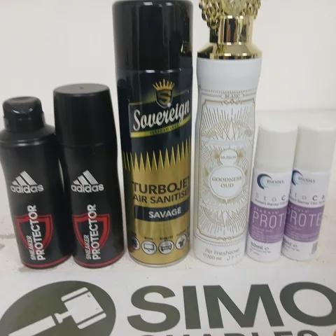 APPROXIMATELY 15 ASSORTED AEROSOLS TO INCLUDE ADIDAS , TURBOJET AIR SANITISER AND BARRIER FILM SPRAY
