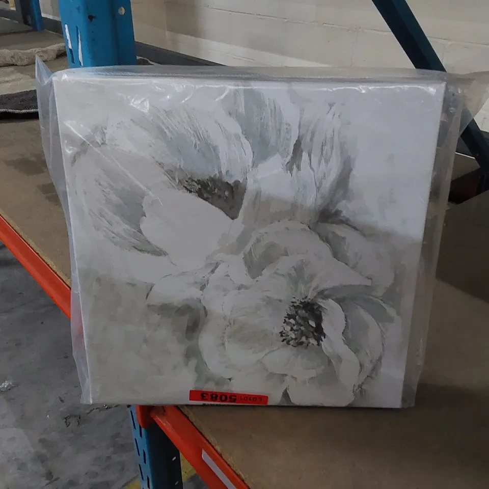 WHITE FLOWERS WITH BLUE WRAPPED CANVAS 