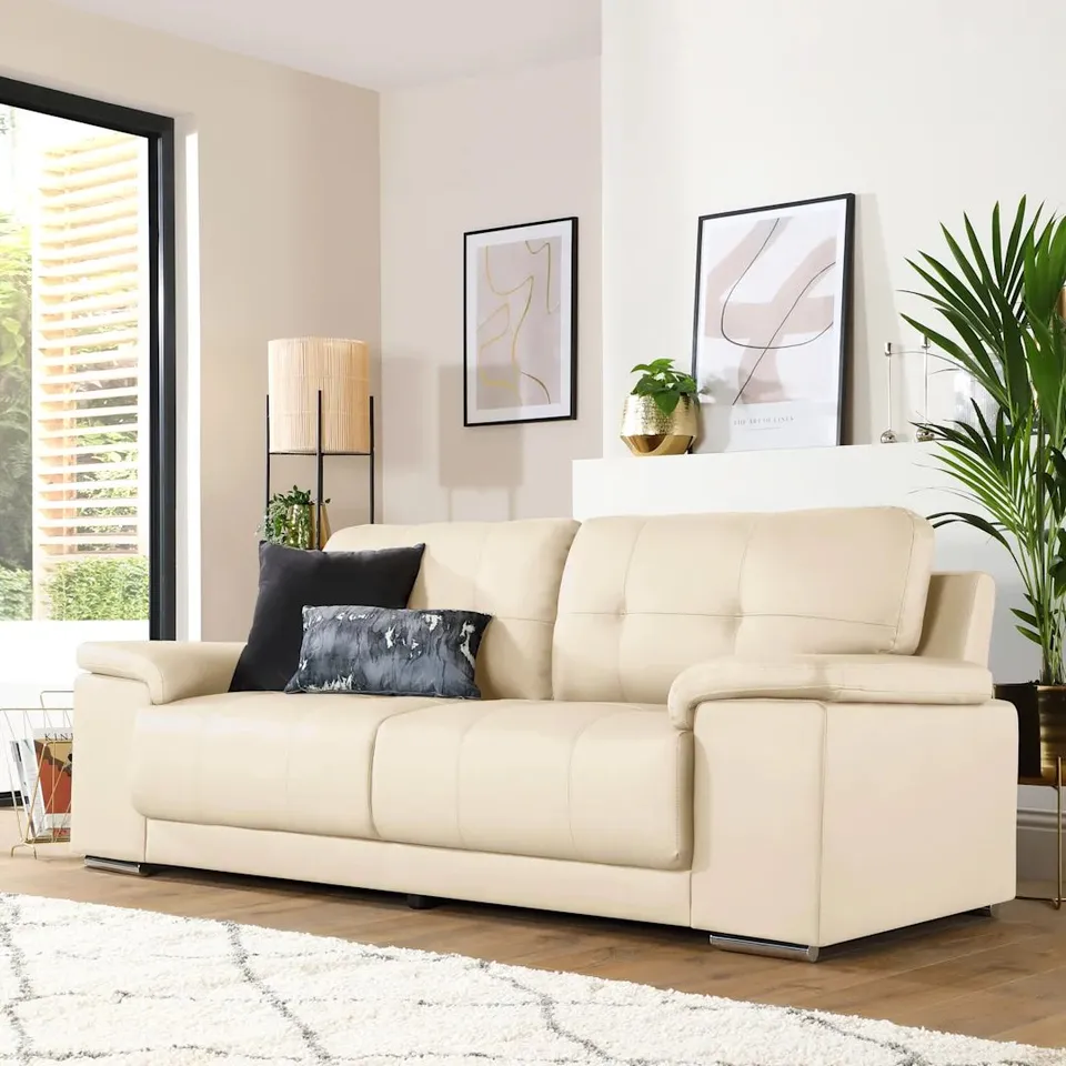 BOXED KANSAS 3-SEATER SOFA - IVORY PREMIUM FAUX LEATHER