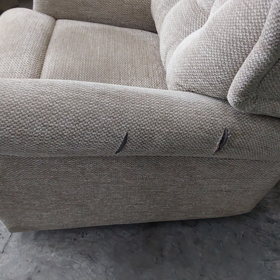 DESIGNER POWER RECLINING WINGED BACK EASY CHAIR BEIGE FABRIC 