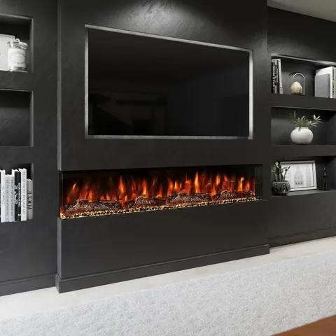 BOXED SPECTRUM SERIES 72-INCH 3-SIDED PANORAMIC ELECTRIC FIREPLACE – TV MEDIA WALL COMPATIBLE