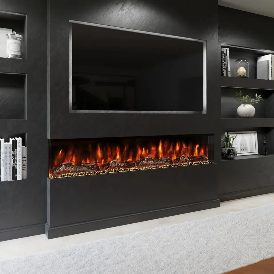 BOXED SPECTRUM SERIES 72-INCH 3-SIDED PANORAMIC ELECTRIC FIREPLACE – TV MEDIA WALL COMPATIBLE