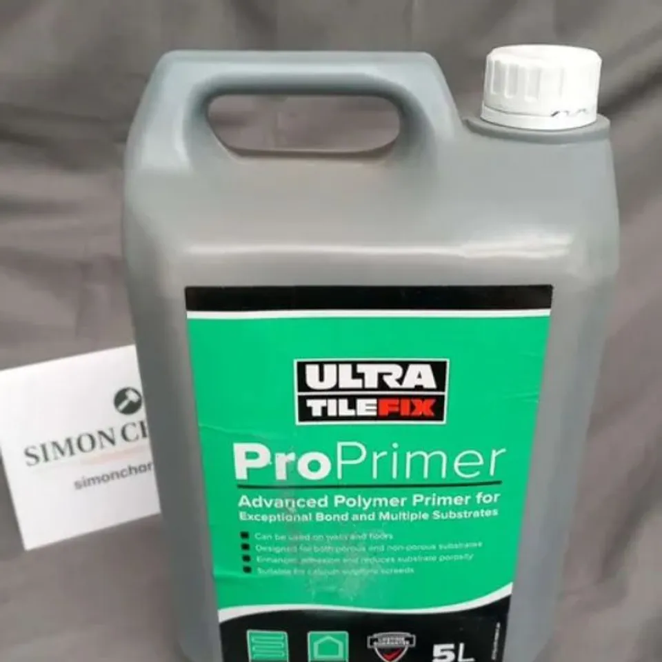 THREE BOTTLES OF ULTRA TILE FIX PRO PRIMER ADVANCED POLYMER PRIMER FOR EXCEPTIONAL BOND AND MULTIPLE SUBSTRATES 5L