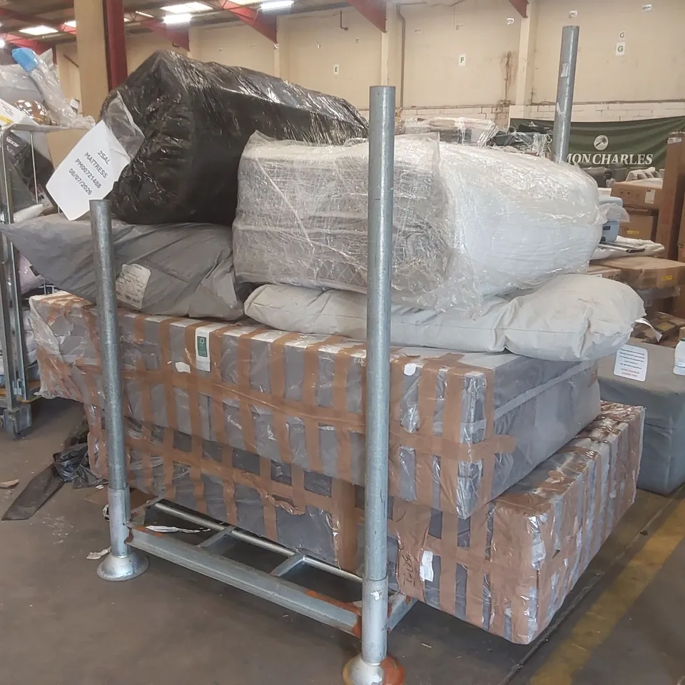 STILLAGE CONTAINING APPROXIMATELY 2 ASSORTED DIVAN BASE PARTS, 3 MATTRESSES // STILLAGE NOT INCLUDED