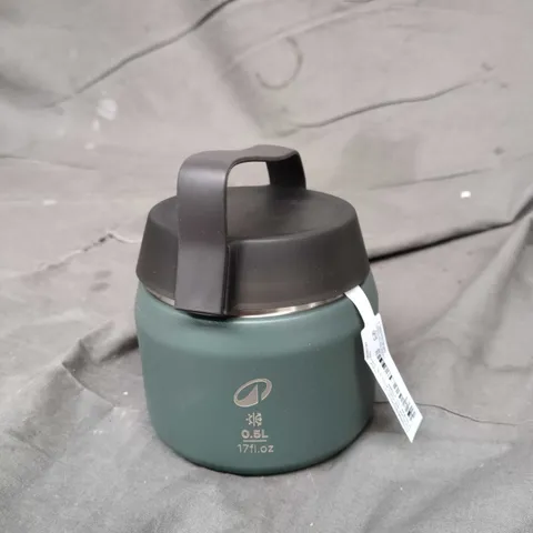 INSULATED 0.5L GREEN TRAVEL MUG / THERMOS WITH BLACK LID