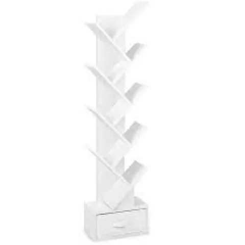 BOXED COSTWAY SINGLE DRAWER 10 SHELF WHITE TREE BOOKSHELF