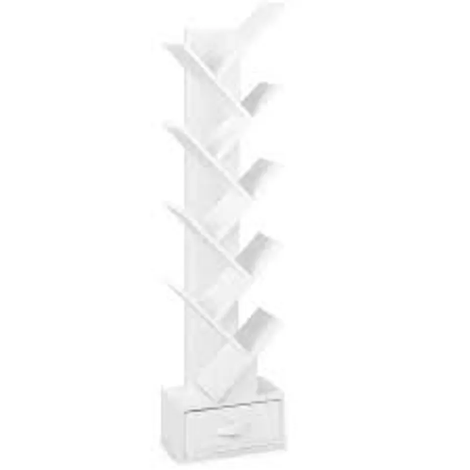 BOXED COSTWAY SINGLE DRAWER 10 SHELF WHITE TREE BOOKSHELF