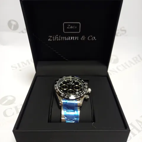 MENS ZIHLMANN & CO Z400 WATCH – CHRONOGRAPH MOVEMENT – STAINLESS STEEL STRAP – BLACK DIAL – 3ATM WATER RESISTANT