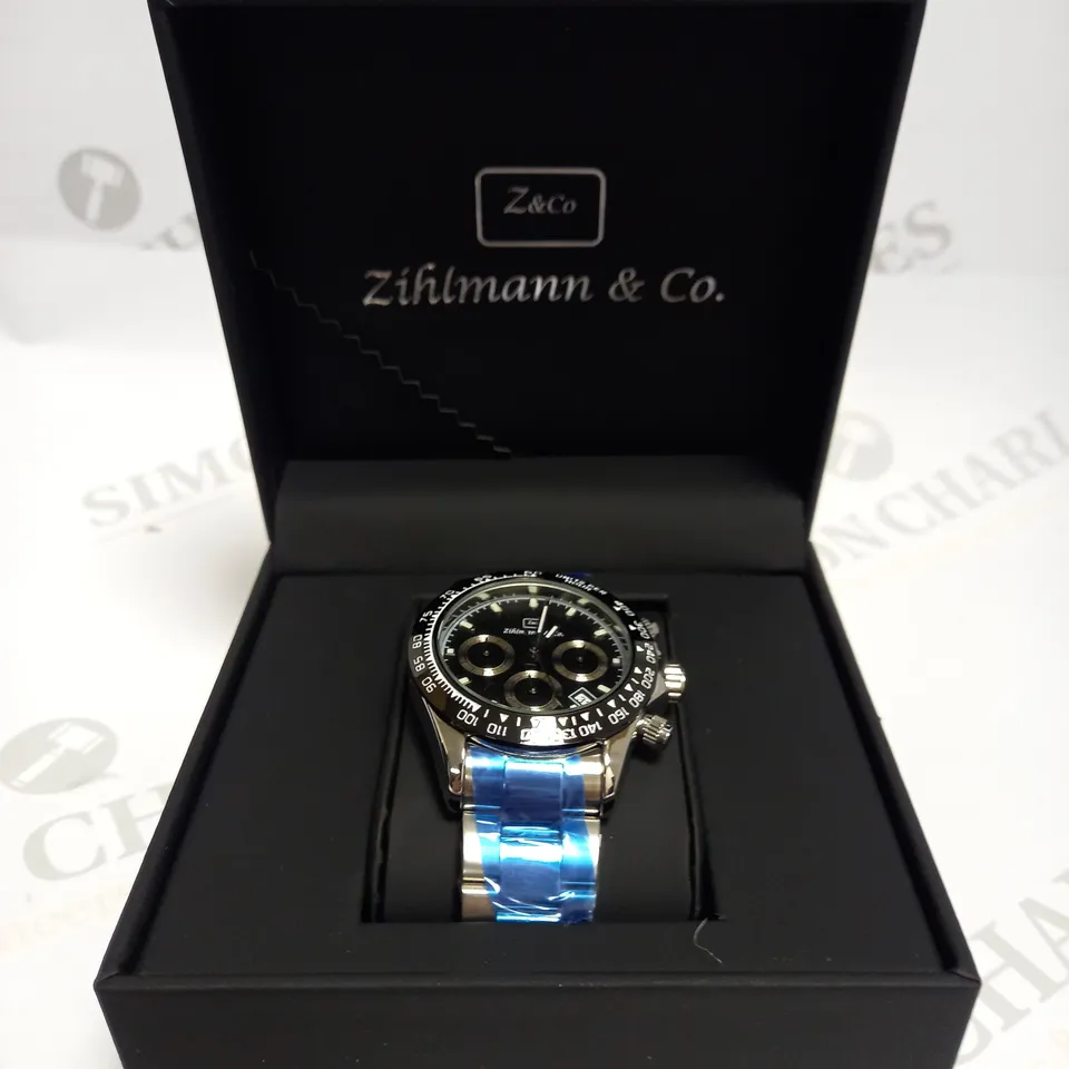 MENS ZIHLMANN & CO Z400 WATCH – CHRONOGRAPH MOVEMENT – STAINLESS STEEL STRAP – BLACK DIAL – 3ATM WATER RESISTANT