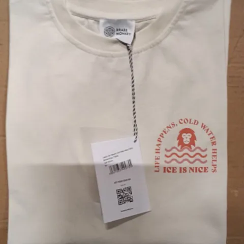 BRAND NEW BOX OF BRASS MONKEY T-SHIRTS - OFF WHITE SIZE MEDIUM APPROXIMATELY 24