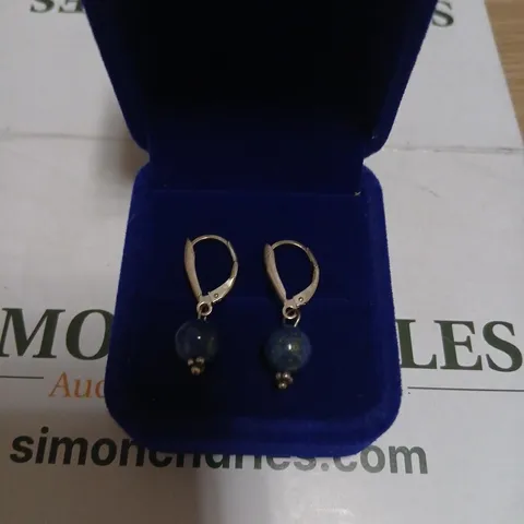 SILVER-TONE LEVER-BACK EARRINGS WITH BLUE GLASS BEADS