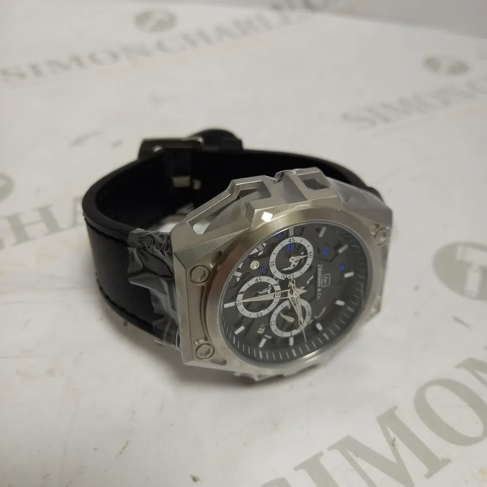 MEN’S ZIHLMANN & CO CHRONOGRAPH WATCH – MODEL ZC100 – STAINLESS STEEL CASE – SILVER DIAL WITH SUB DIALS – 5ATM WATER RESISTANT – BLACK GENUINE LEATHER STRA
