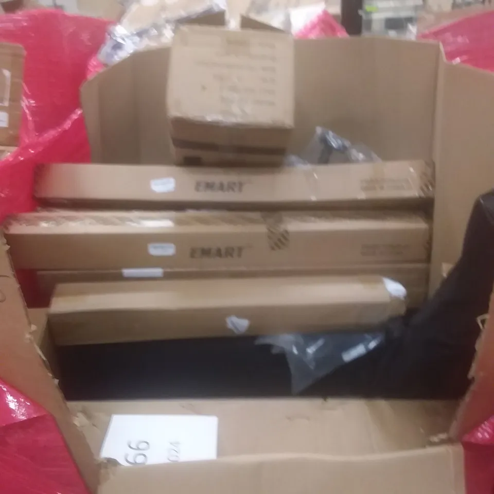 PALLET OF ASSORTED HOUSEHOLD PRODUCTS AND ITEMS, INCLUDING; KIDS BICYCLE, LAPTOP TRAY, PRINTER, BATHROOM MIRROR, BOXED FURNITURE ETC 