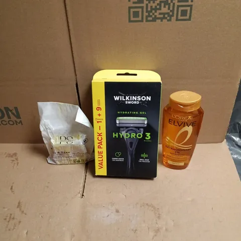APPROXIMATEY 20 ASSORTED HEALTH AND BEAUTY PRODUCTS TO INCLUDE L'OREAL ELVIVE EXTRAORDINARY OIL SHAMPOO, WILKINSON HYDRO 3 RAZOR & BLADES, PATENT SKIN BRIGHT & EVEN HAND SOAP BAR ETC 