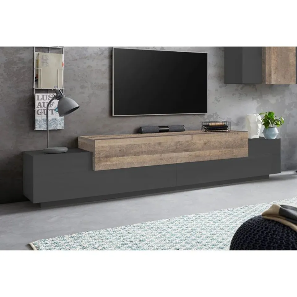 BOXED AVIYANSH TV STAND AND ENTRAITENMENT FOR TVS UP TO 88" - ANTHRACITE/OAK (2 BOXES)