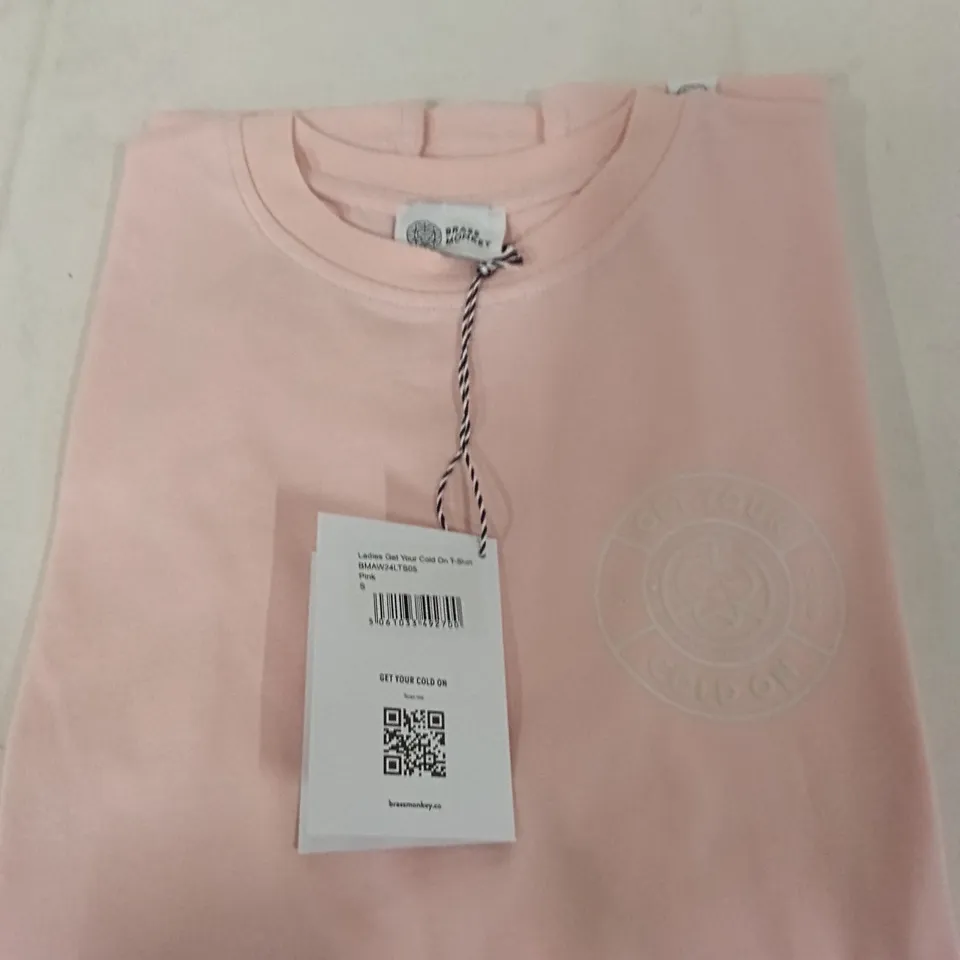 BOX OF BRASS MONKEY T-SHIRTS - PINK SIZE SMALL APPROXIMATELY 15