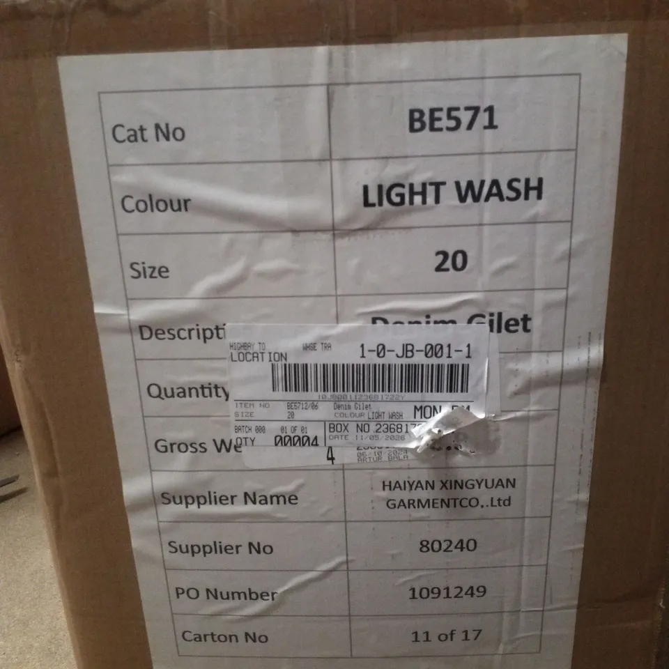BOX CONTAINING APPROXIMATELY 4 BRAND NEW SIMPLY BE BLUE REGULAR SLEEVELESS DENIM GILETS - SIZE 20