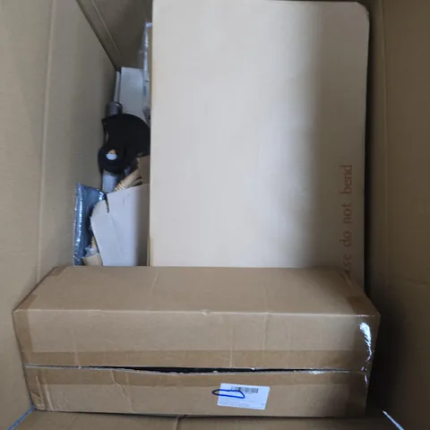 BOX OF APPROXIMATELY 15 ASSORTED HOUSEHOLD ITEMS TO INCLUDE MIRROR , POSTAL BAGS AND ENVELOPES