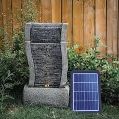 BOXED LIVING AND HOME LED LIGHTED GREY WATER FEATURE WITH SOLAR PANEL FOR GARDEN