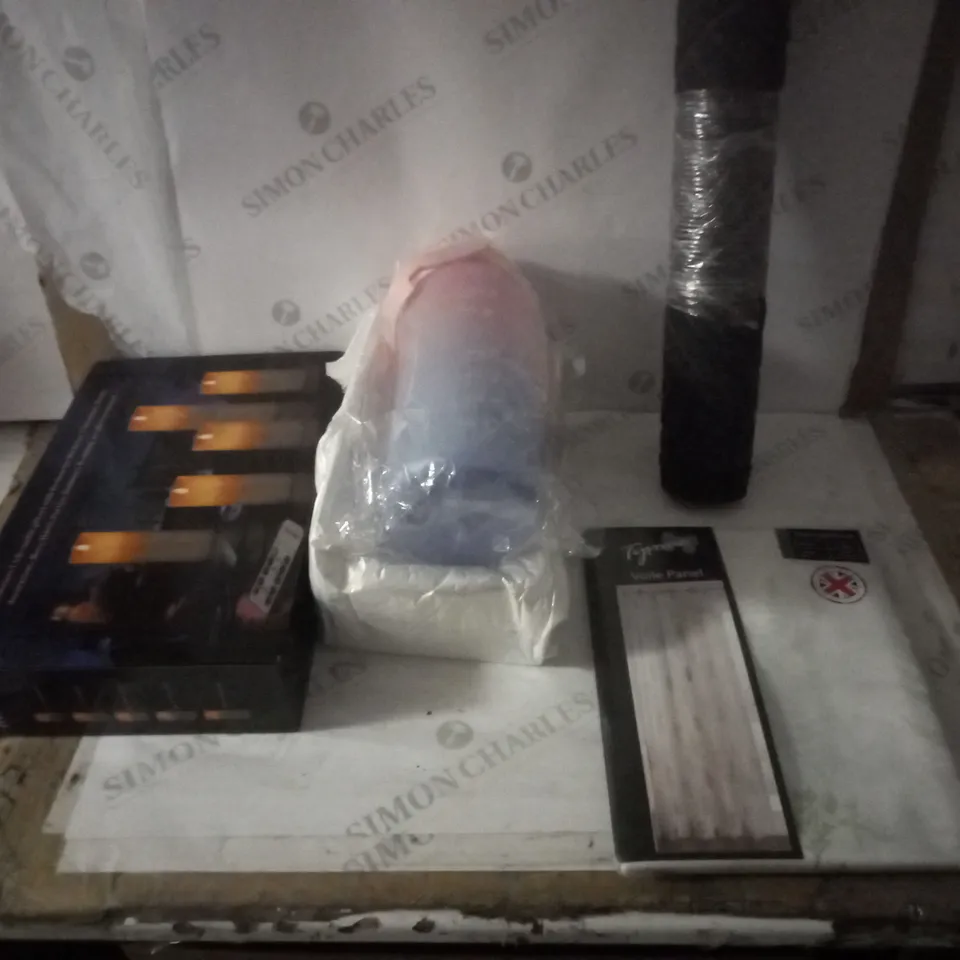 GROUP OF APPROX 5 ASSORTED ITEMS TO INCLUDE BOTTLE, DOORMAT, LED CANDLES ETC