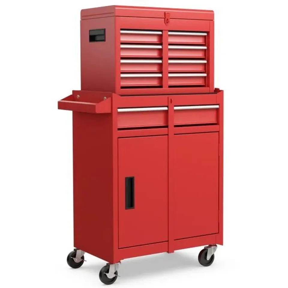 BOXED COSTWAY 5-DRAWER ROLLING TOOL CHEST CABINET METAL TOOL STORAGE BOX LOCKABLE WITH WHEELS - RED