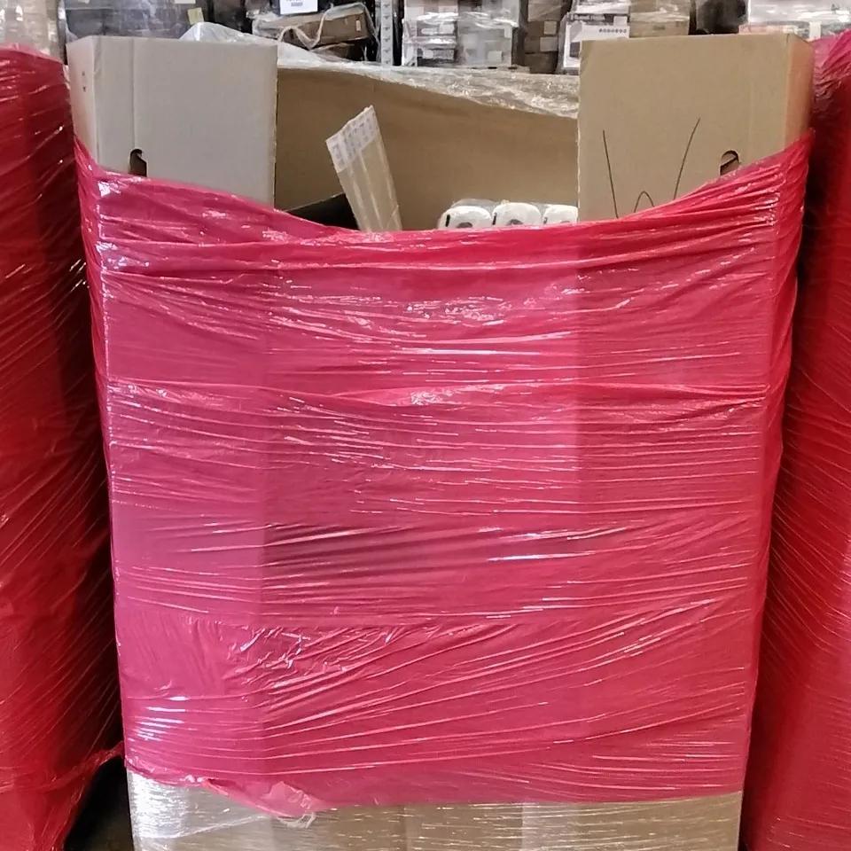 A PALLET OF VARIOUS ITEMS TO INCLUDE. TOILET ROLL, DRYING RACK, BEDSIDE SLEEPER, FOOD PROCESSOR AND AIRBED
