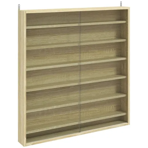 BOXED HOMCOM SIX SHELF DISPLAY CABINET, WITH GLASS DOORS - OAK (1 BOX)