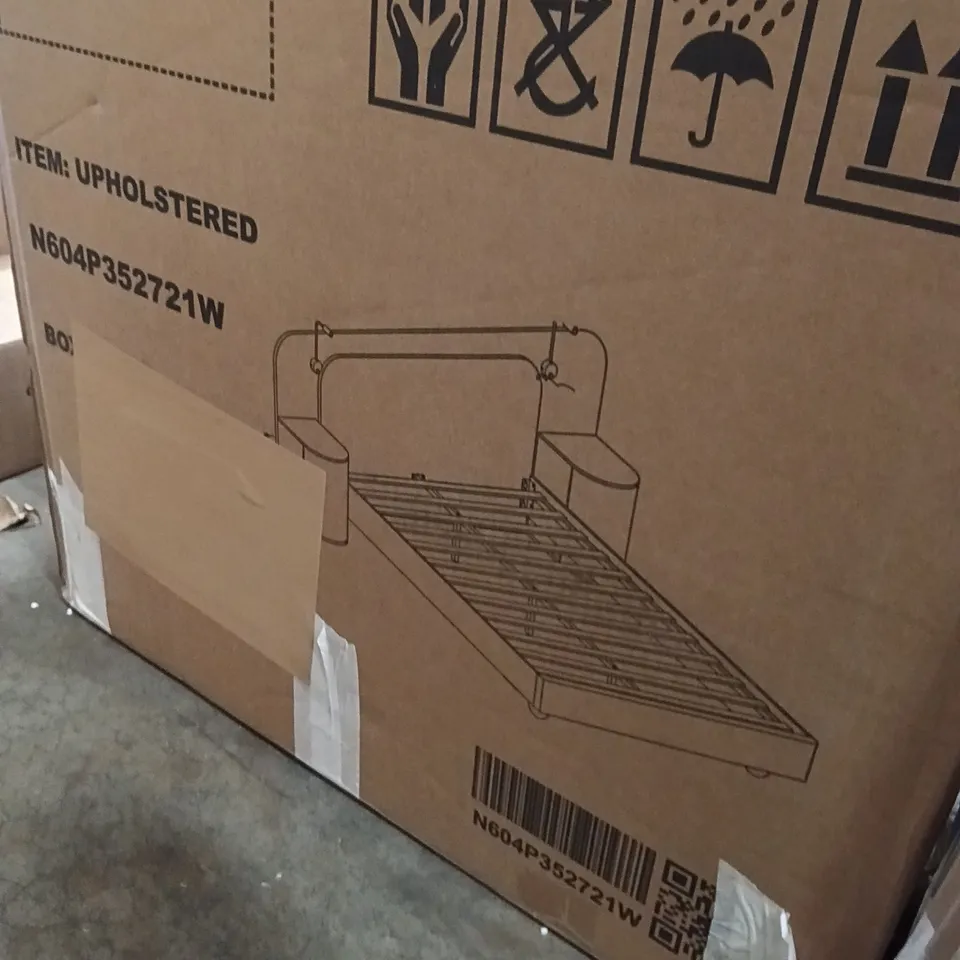 BOXED UPHOLSTERED OTTOMAN BED - WHITE (2 BOXES)