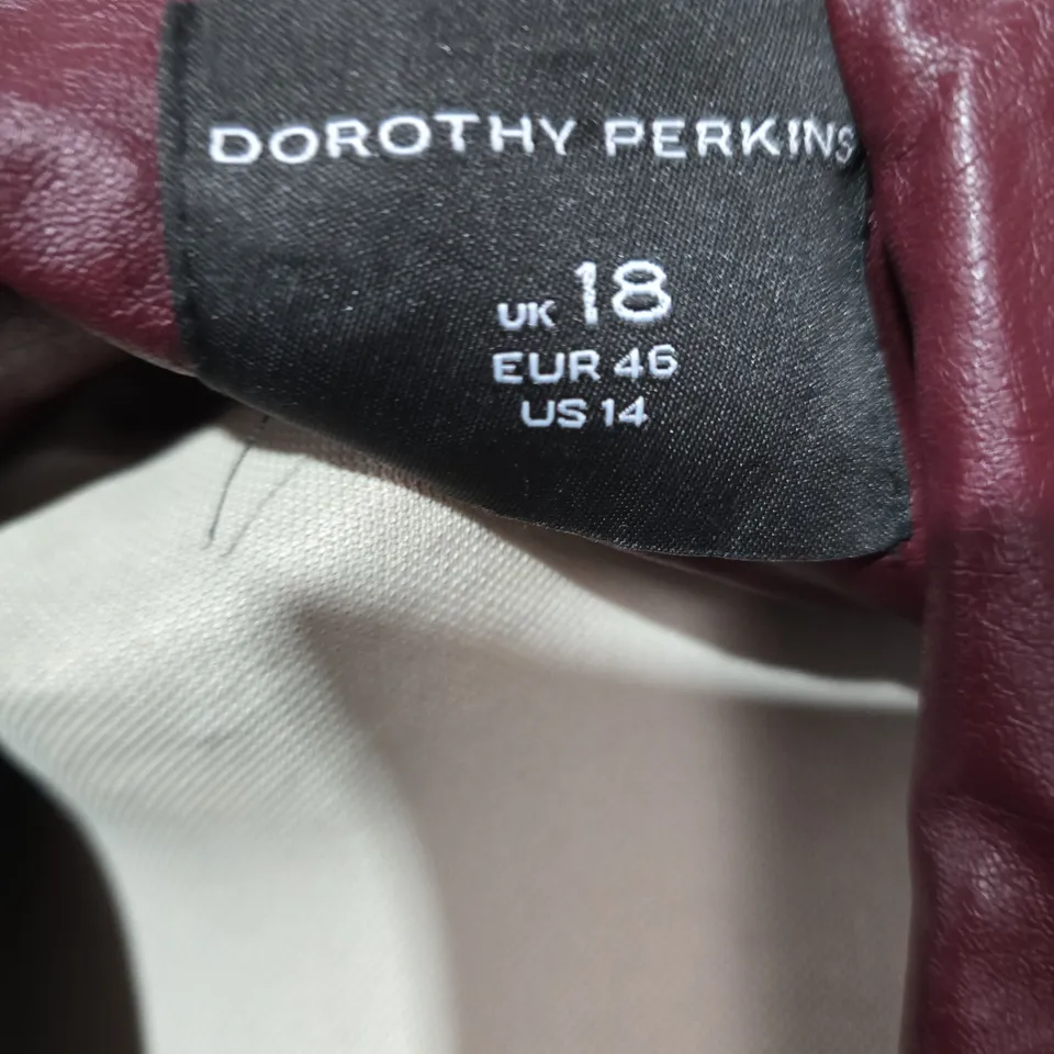 DOROTHY PERKINS BURGUNDY LEATHER JACKET - WOMEN'S, UK 18 (EU 46, US 14)