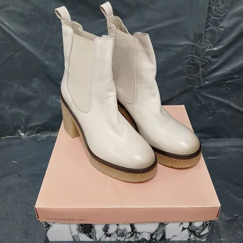 BOXED PAIR OF MODA IN PELLE BREEANNA CREAM LEATHER BOOTS - 6