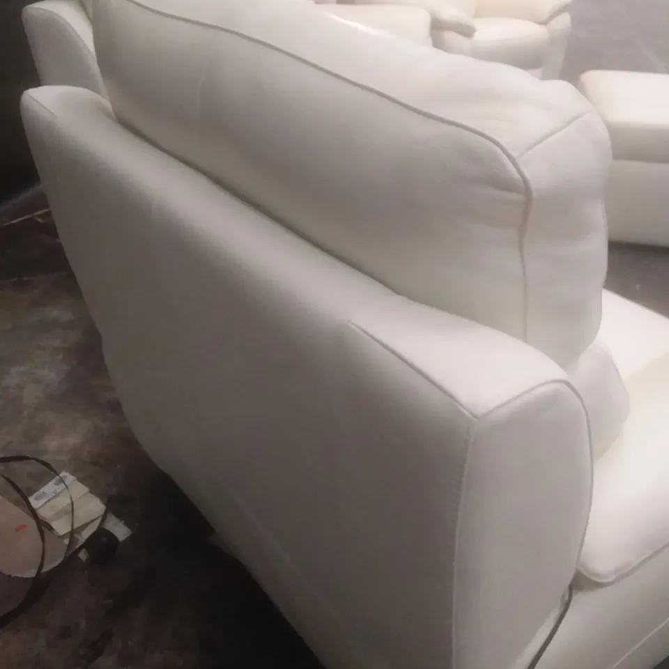 DESIGNER ITALIAN MADE PATIZIO WHITE LEATHER ELECTRIC RECLINING THREE SEATER SOFA, TWO ELECTRIC RECLINING ARMCHAIRS AND PANDORA FOOTSTOOL