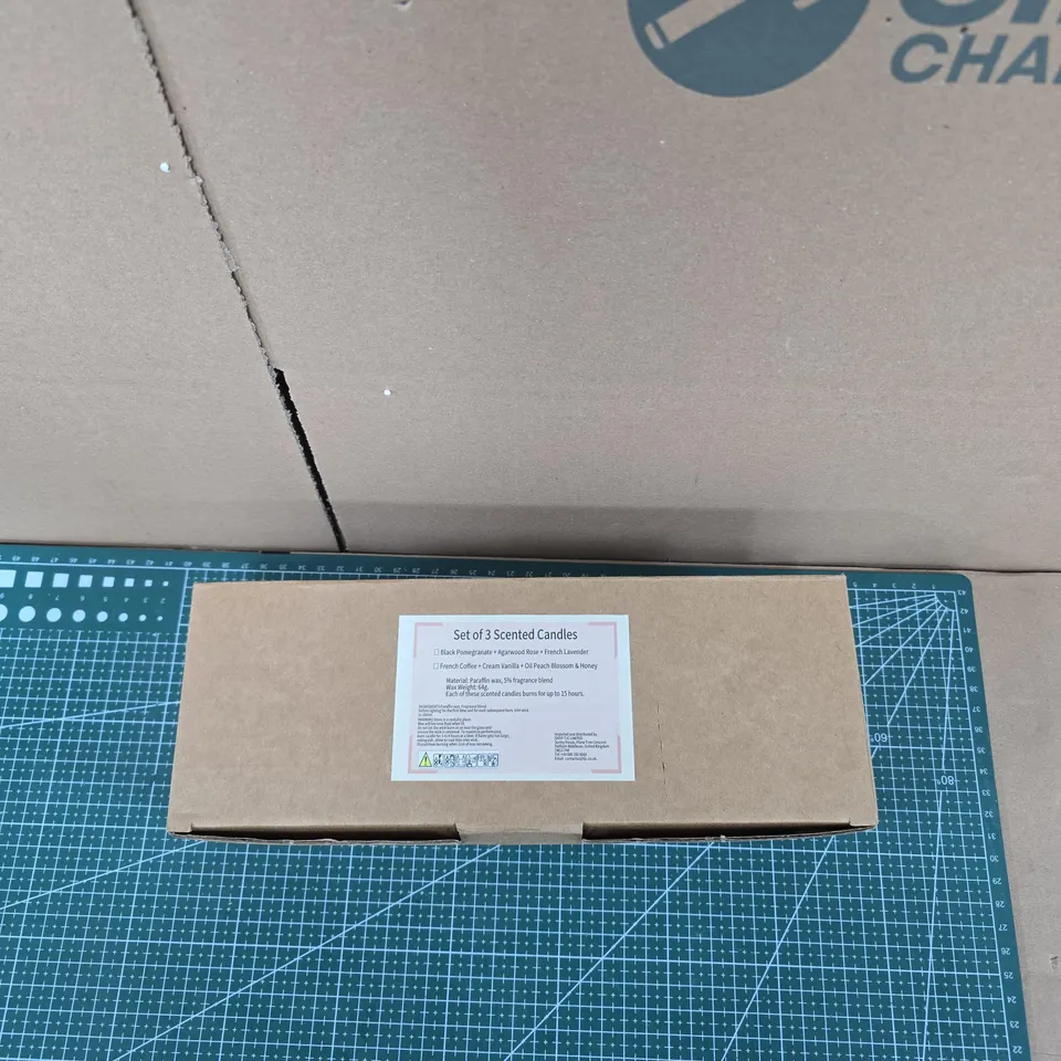 SET OF 3 SCENTED CANDLES – BLACK POMEGRANATE, AVOCADO ROSE & FRENCH LAVENDER (BOXED)