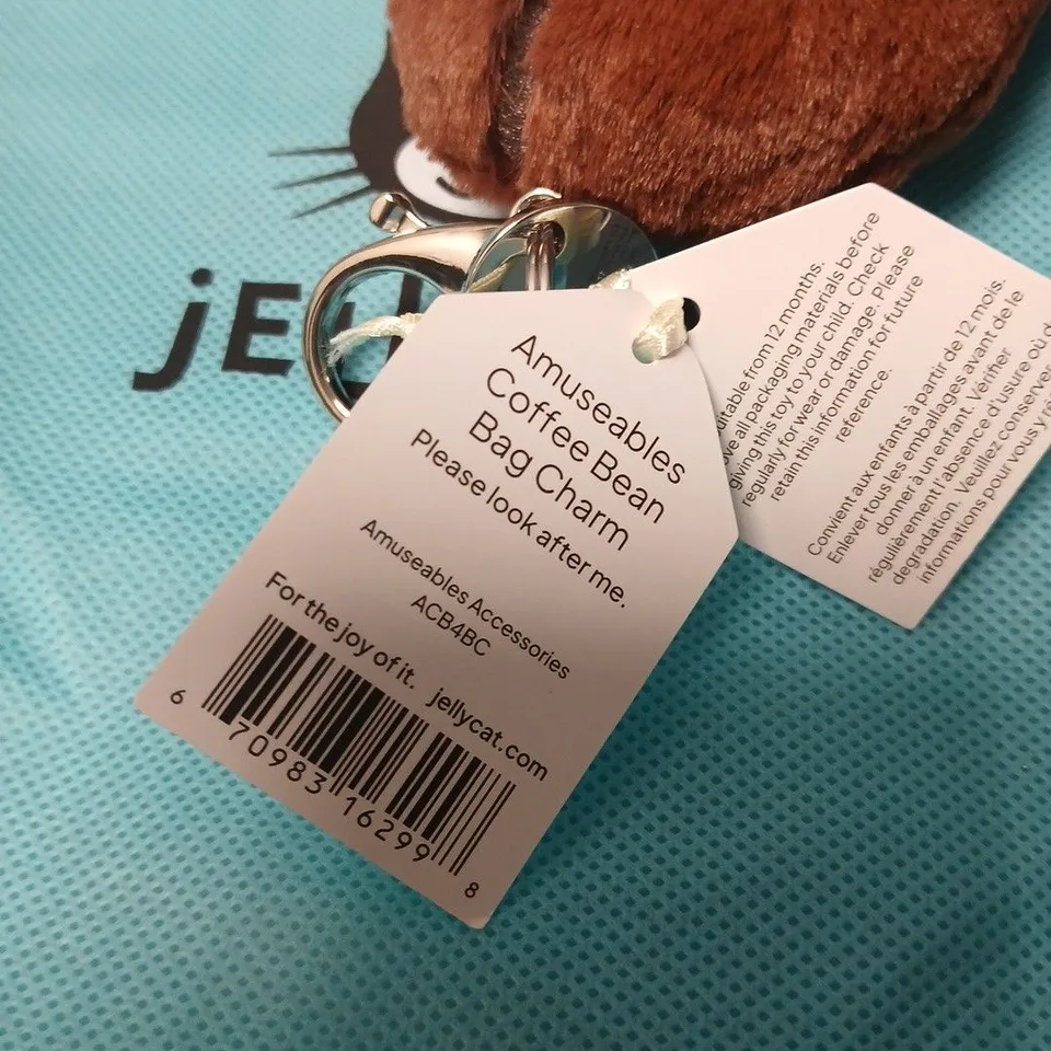 JELLYCAT AMUSEABLES COFFEE BEAN BAG CHARM PLUSH WITH TAGS