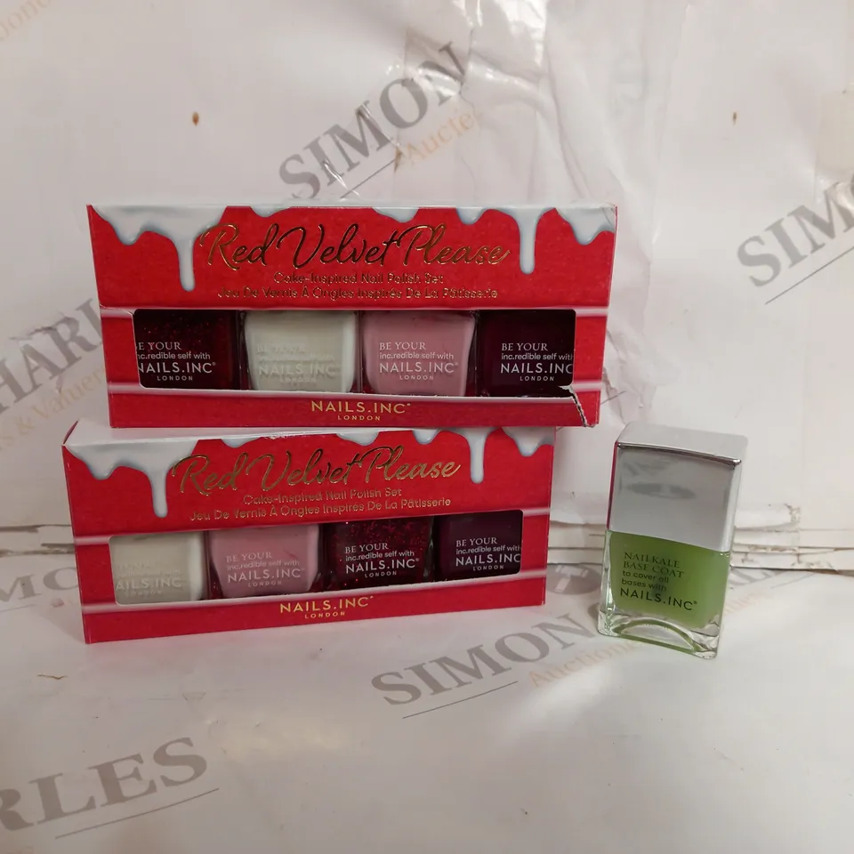 NAILS.INC RED VELVET PLEASE CAKE-INSPIRED NAIL POLISH SET X2 AND NAILKALE BASE COAT X1