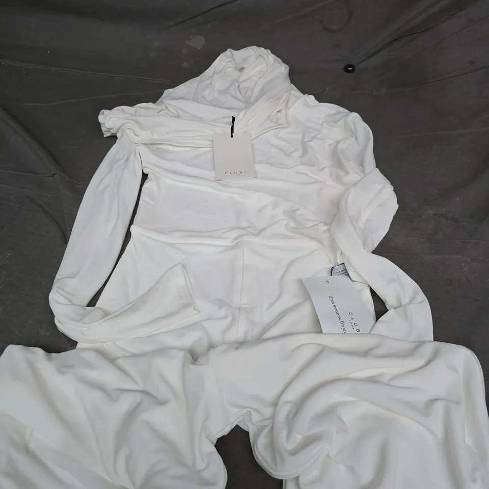 CLUB L LONDON GRACIOUS WHITE JUMPSUIT WITH ASYMMETRIC NECKLINE – UK 8