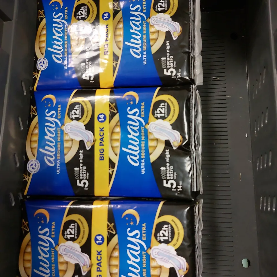 LOT OF APPROX 8 X ALWAYS ULTRA SECURE NIGHT EXTRA SANITARY TOWEL PACKS