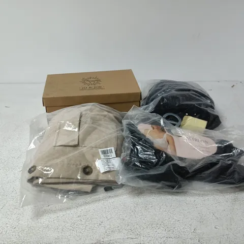BOX OF APPROXIMATELY 30 ASSORTED CLOTHING ITEMS TO INCLUDE JO AND JOE FOOTWEAR, MARLON BRA ETC 