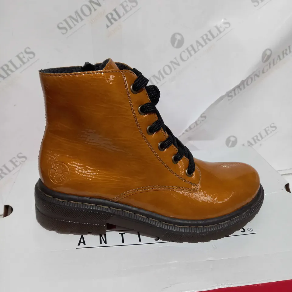 BOXED RIEKER LACE ANKLE BOOTS SIZE 5 OCHRE