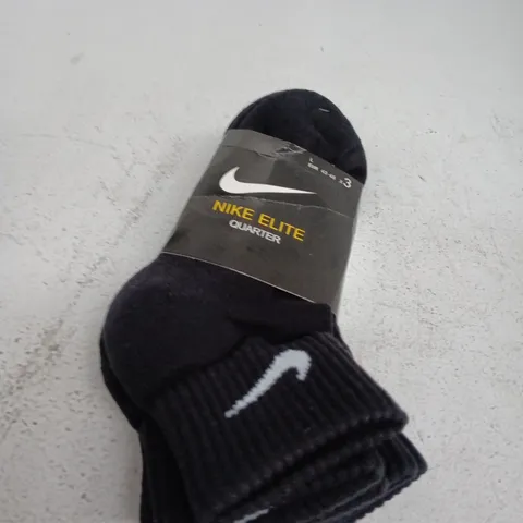 NIKE ELITE QUARTER SOCKS – BLACK, 3-PACK, UK 8-11 (EU 42-46)