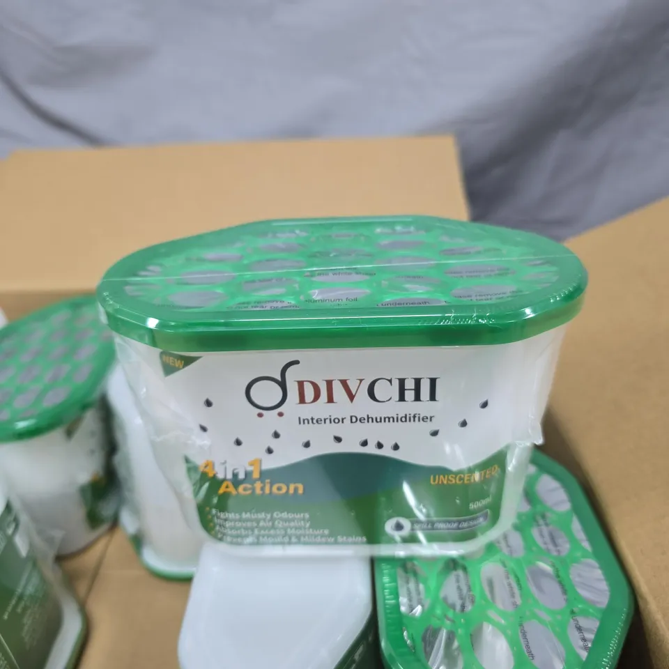 10X DIVCHI INTERIOR DEHUMIDIFIER – 500ML, UNSCENTED, 4-IN-1 ACTION, BOXED PACK