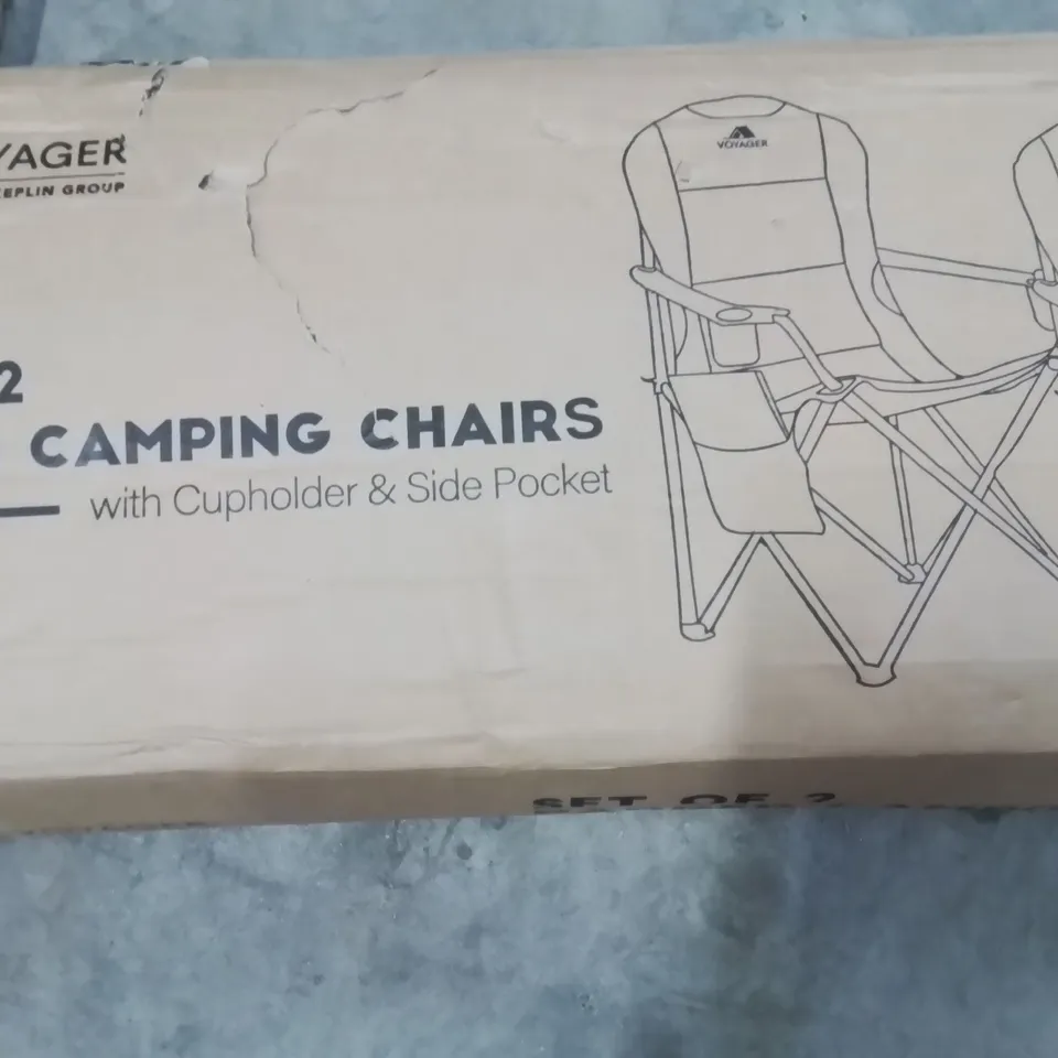 BOXED VOYAGER SET OF 2 PADDED CAMPING CHAIRS GREY